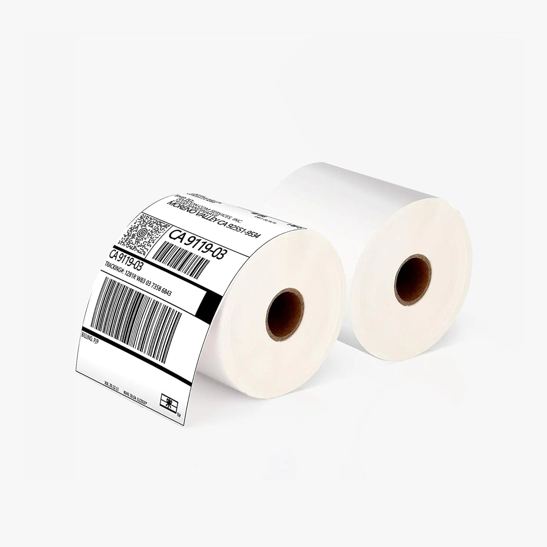 100mm x 150mm thermal label rolls for shipping labels from PostNL, DHL, UPS, and DPD. Ink-free, scratch-resistant labels with strong adhesive for e-commerce.
