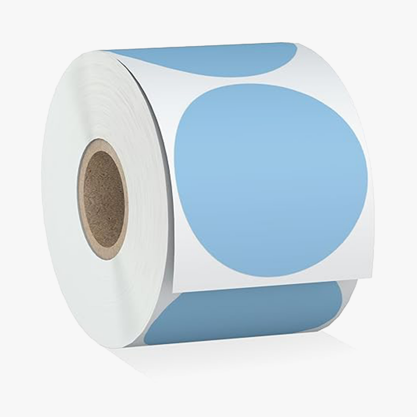 Blue 50mm round thermal label roll – self-adhesive labels for shipping boxes, product labeling, and organizational purposes. Compatible with thermal label printers, water-resistant, and durable.