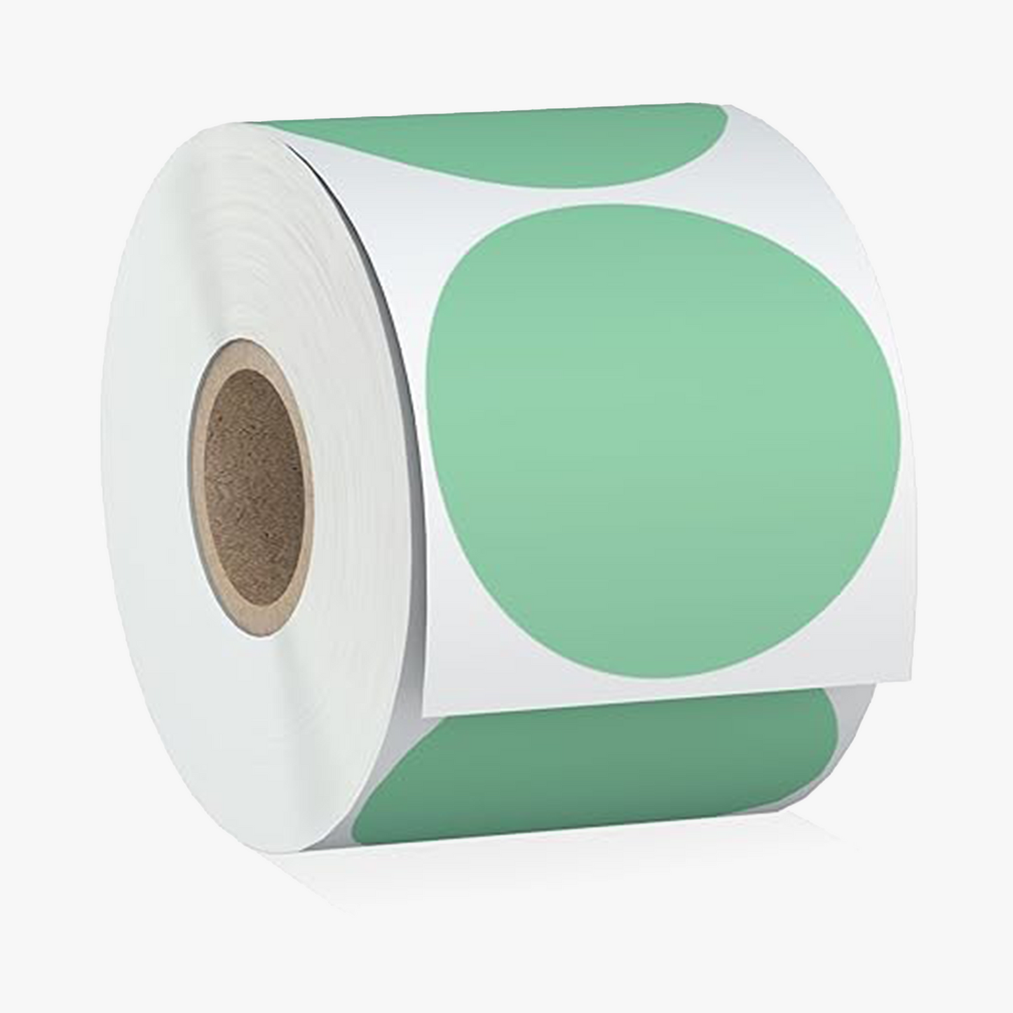 Green 50mm round thermal label roll – high-quality self-adhesive labels for logistics, product marking, and organization. Suitable for thermal label printers, water- and scratch-resistant.