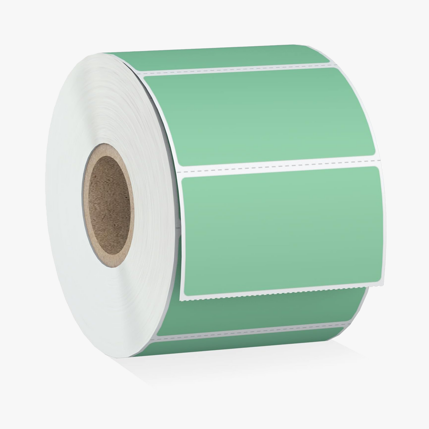 Green 57mm x 32mm thermal label roll for barcode labels, price tags, and product stickers. Pre-cut labels, compatible with thermal label printers.