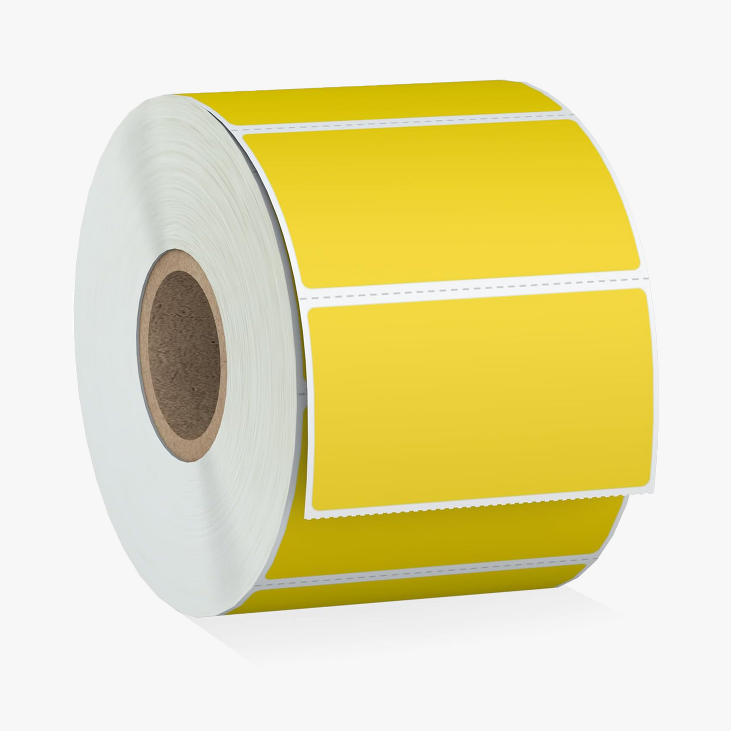 Yellow 57mm x 32mm thermal label roll with pre-cut labels. Ideal for barcode labels, price tags, and product stickers. Compatible with label printers.