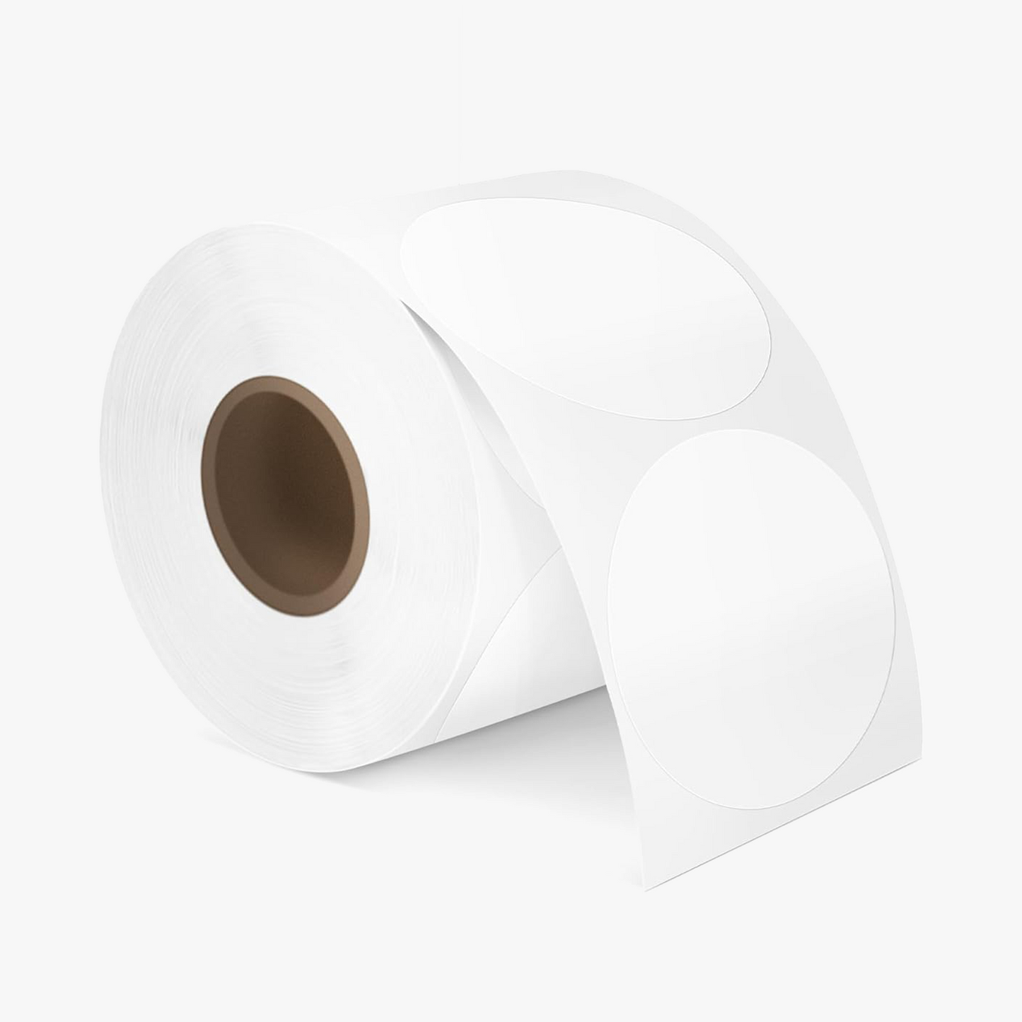 White 50mm round thermal label roll for price stickers, barcode labels, and product labels. Strong adhesive, suitable for thermal label printers.