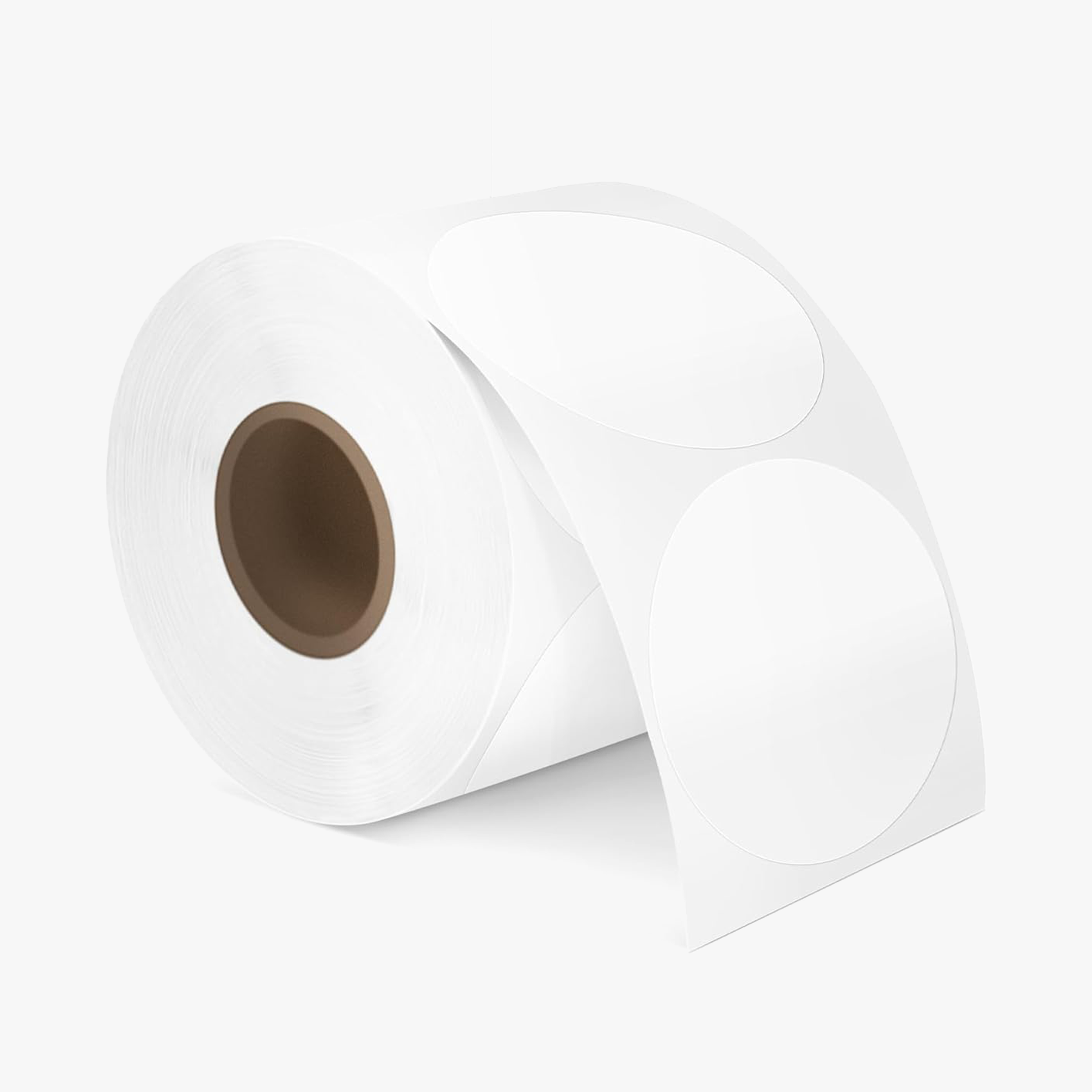 White 50mm round thermal label roll for price stickers, barcode labels, and product labels. Strong adhesive, suitable for thermal label printers.