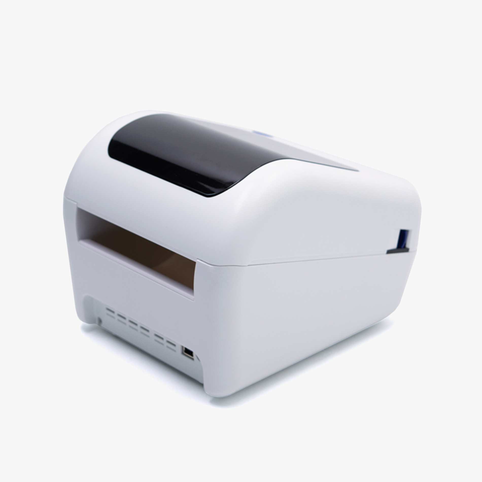 Rear view of the Prafia Flex USB Label Printer with a compact and modern design. Suitable for thermal printing of shipping labels, barcode labels, and price tags.