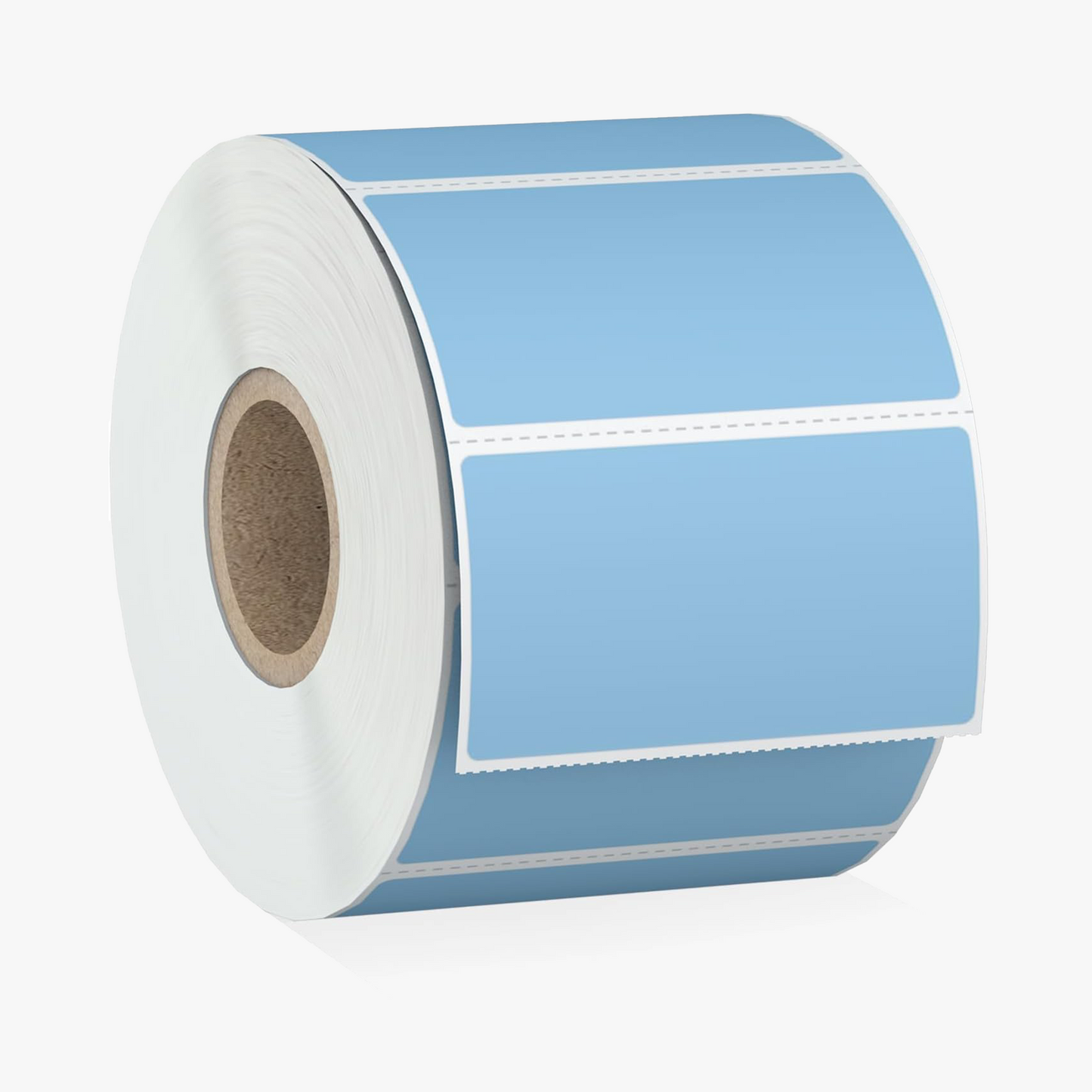 Blue 57mm x 32mm thermal label roll for barcode labels, price tags, and product stickers. Pre-cut labels, compatible with thermal label printers.