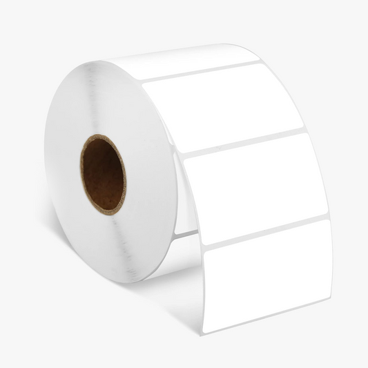 57mm x 32mm thermal label roll with pre-cut labels. Perfect for barcode labels, price tags, and shipping labels. Compatible with thermal label printers.
