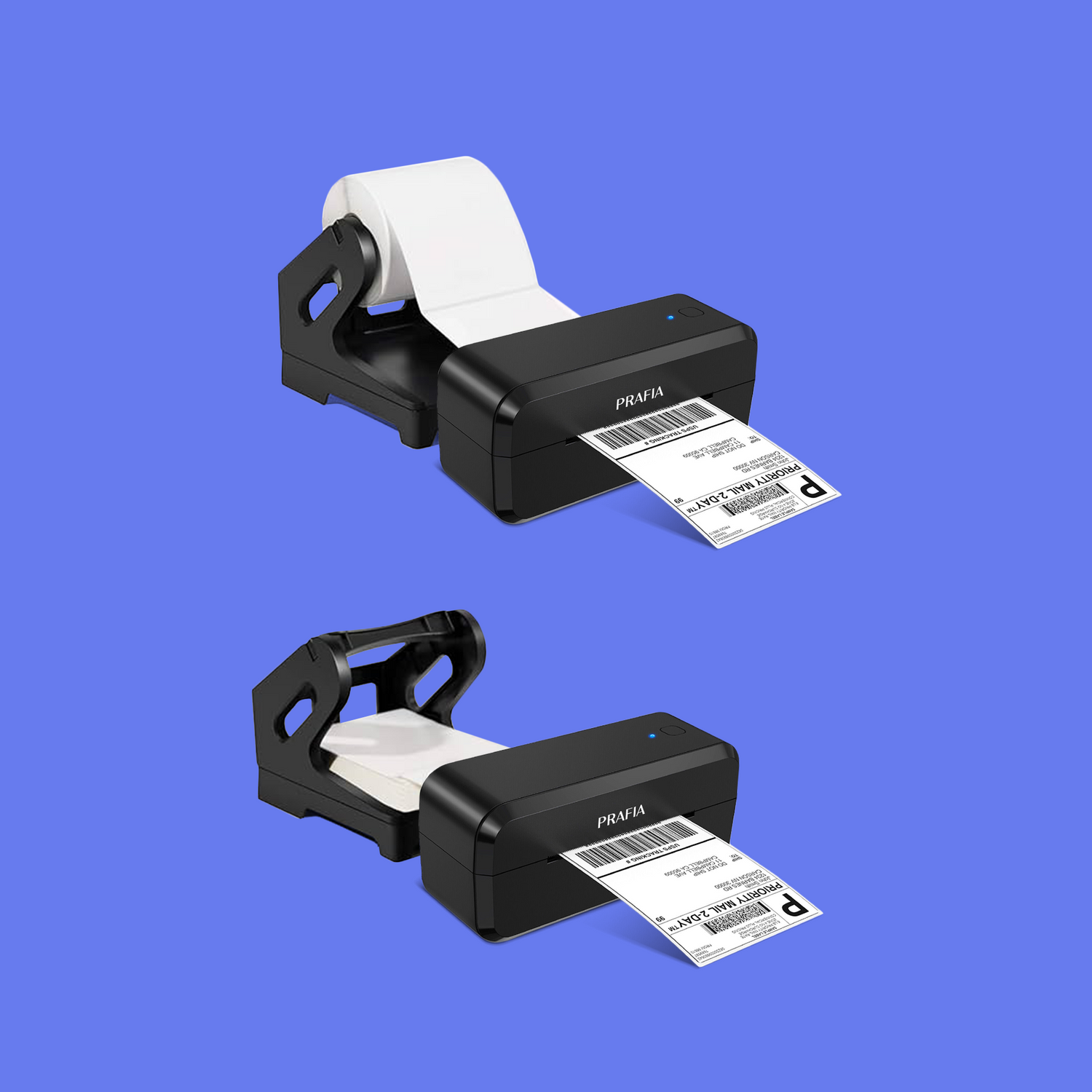 Prafia Pro USB Label Printer – compatible with both roll and fanfold labels. Efficient thermal label printer for e-commerce, shipping labels, and warehouse management. Fast and precise label printing without ink or toner.