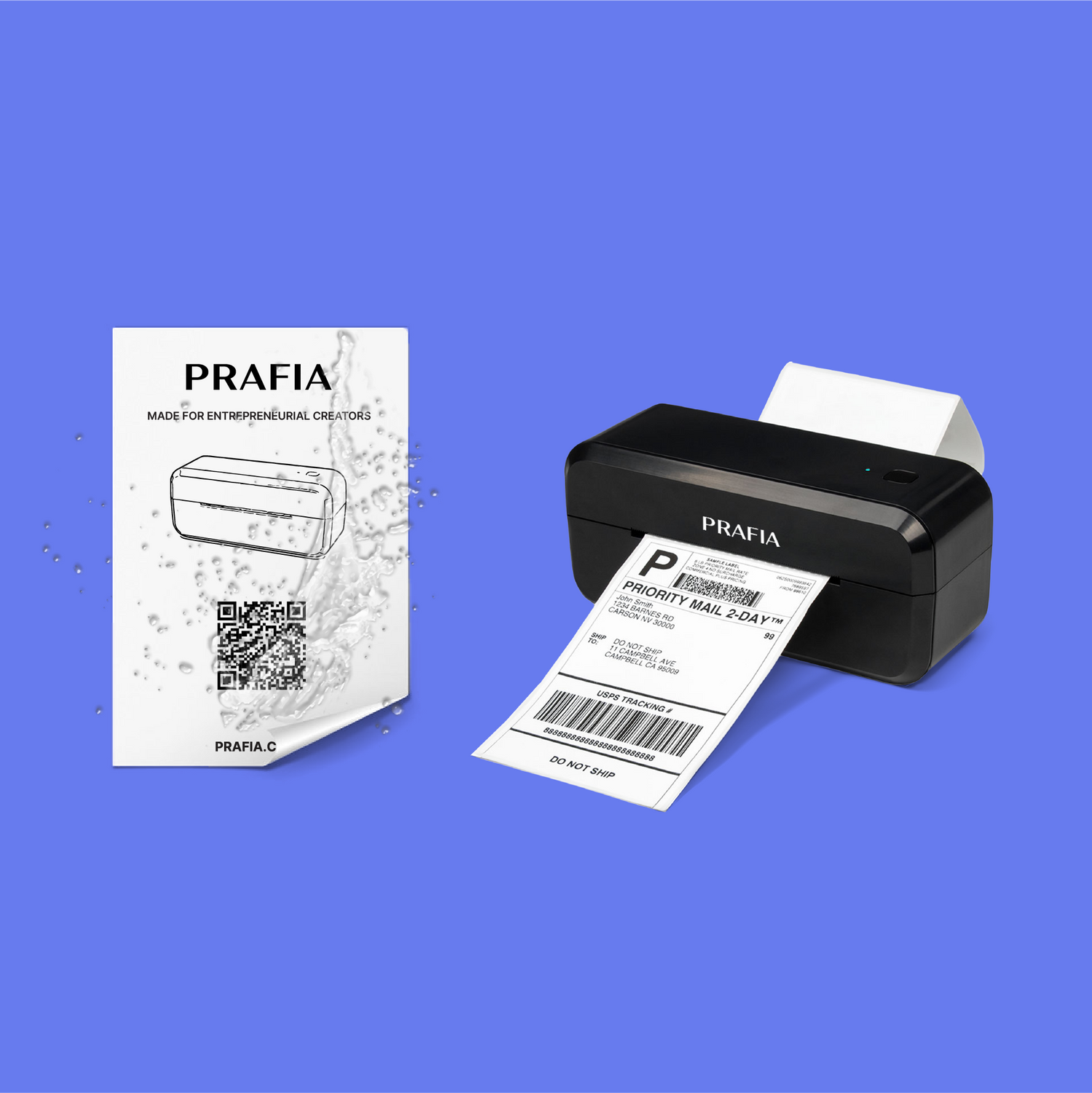 Prafia Pro USB Label Printer – high-quality thermal label printer for professional shipping labels. Water-resistant and durable labels, compatible with e-commerce platforms like Amazon, eBay, and Shopify.